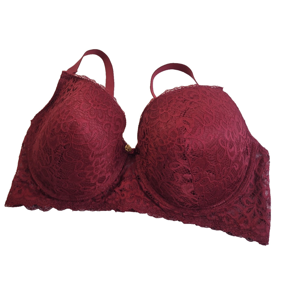 Daisy Fuentes Underwire Push Up Bra Red Lace Overlay Full Coverage Size 40DD